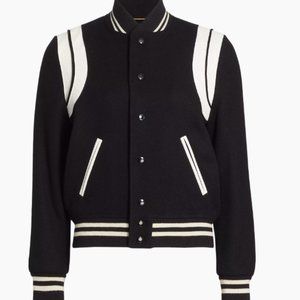 Saint Laurent Classic Bicolor-Trim Varsity Jacket